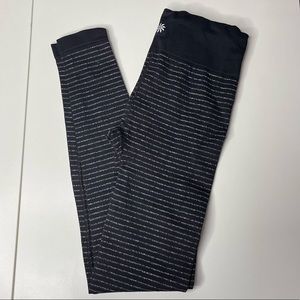 Athleta Shimmer Tights Black Metallic Silver Stripe Stretch Leggings Sz XS